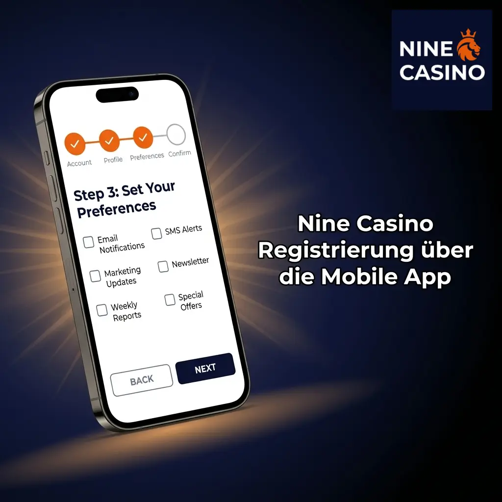 Nine Casino App Registrierung auf Smartphone – Formular mit persönlichen Daten ausfüllen